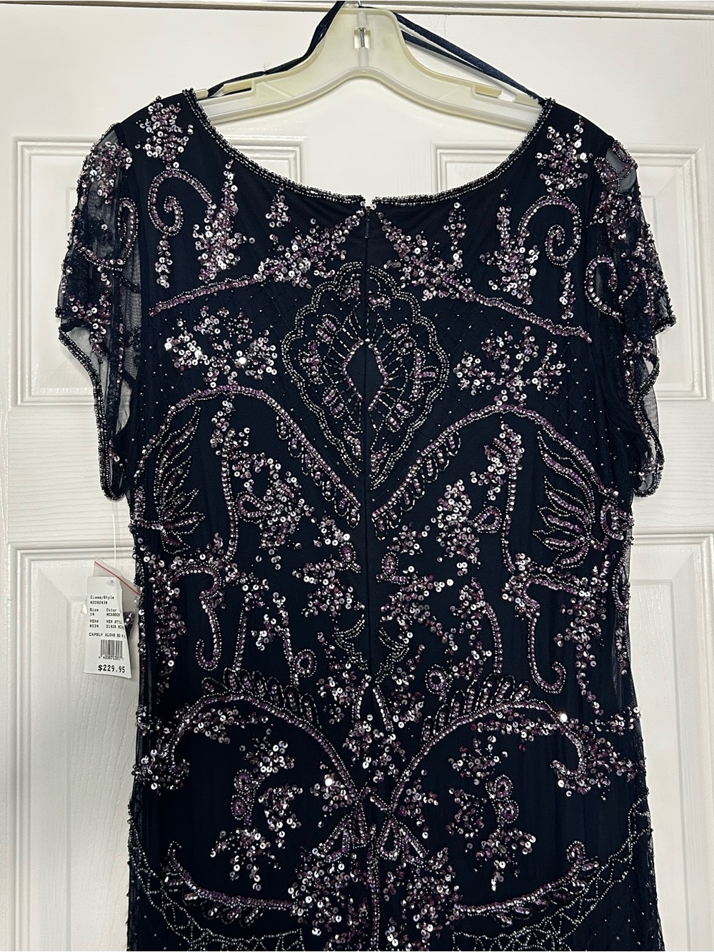 NWT Pizarro Nights Navy Bead and Sequin Embellished Scoopneck Mesh Gown, sz 14 - Picture 9 of 15